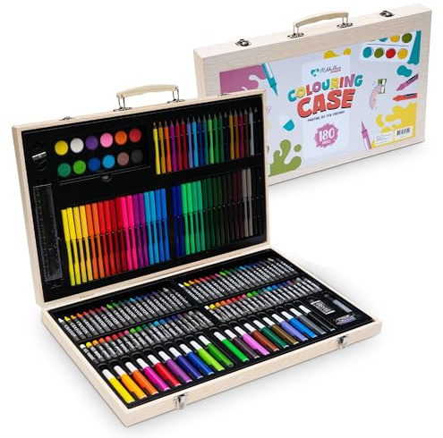 Mikkelhus Malkoffer – 180-teiliges Zeichen-Set in Koffer | Buntstifte, Filzstifte, Farben, Kreiden & Zubehör | Kreativer Bastel- & Zeichenkoffer für Kinder & Erwachsene