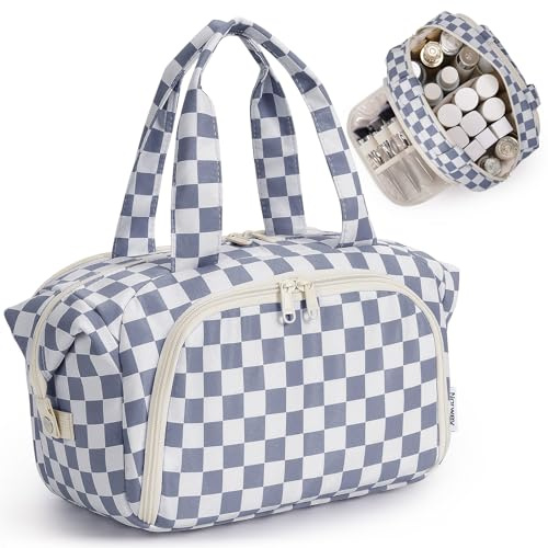 Narwey Kulturtasche Damen Gross Kulturbeutel Waschtasche Kosmetiktasche | Weit Geöffnete Make up Organizer Tasche Reise, Organisierte Fächer, Trocken und Nasstrennung, Geschenke für Frauen Mädchen