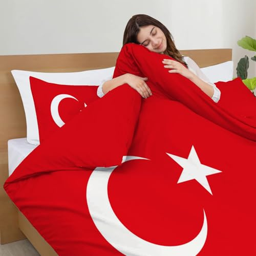 Bettwäsche Set 135x200cm - 2 teilig Patriotismus Wendebettwäsche - Himmlisch weicher Schlaf - Türkische Flagge Deckenbezug mit 1 Bettbezug und 1 Kissenbezug 80x80, Rot