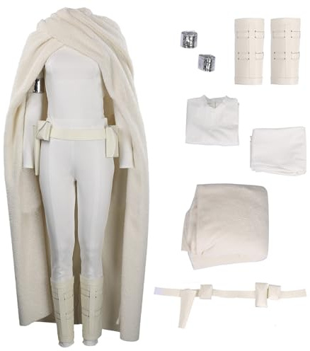 KoleGoe Damen Weißer Mantel Set Padme Cosplay Kostüm Halloween Karneval Party Outfit Komplettset (Weiß, S)