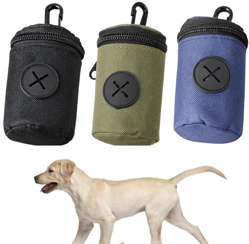 3 Stück Kotbeutelspender Hund Outdoor, Kompakter Hundekotbeutelhalter aus 900D Polyester Seitliche Öffnung Reißverschluss & Karabiner Ideal für Spaziergänge Reisen Camping mit Haustieren