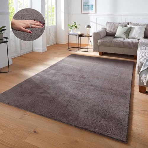 Taracarpet Supersoft kurzflor Teppich Fiona Wohnzimmer Schlafzimmer Kinderzimmer Flur Läufer waschbar rutschfest Uni New Anthrazit 060x120 cm
