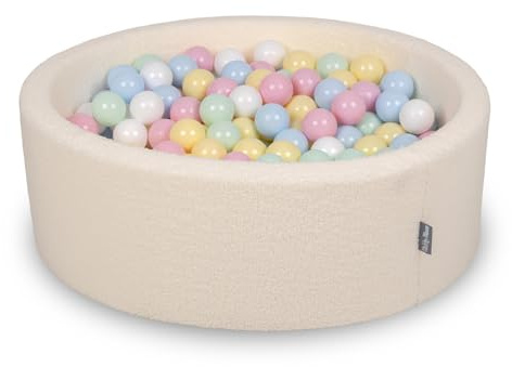 KiddyMoon Bällebad Für Baby Mit Teddy-Plüsch, Größere 7 cm Bälle Für Eine Vollere Füllung, Ab 8 Monaten, Abnehmbarer Bezug