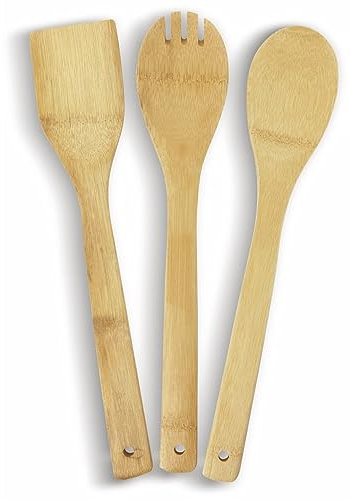 Deuba Kochlöffel Bambus 6-teilig Pfannenwender hitzebeständig Holzgabel Küchenhelfer 30cm