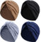 SATINIOR 4 Stücke Turbane für Frauen Soft Vorgebunden Knot Mode Plissee Turban Hut Mütze Kopfwickel Schlafmütze, 4 Farben (Schwarz, Khaki, Marineblau, Grau)