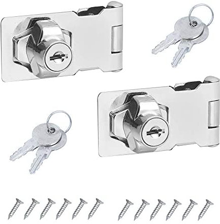 HUSZZM 2 Pack Keyed Hasp Lock Hasp and Staple with Padlock Shed Lock Door Lock Hasp with 4 Keys Twist Knob Keyed Locking Hasp Safety Door Clasp Garden Gate Lock for Shed Bedroom Cabinets 2.5 Inch