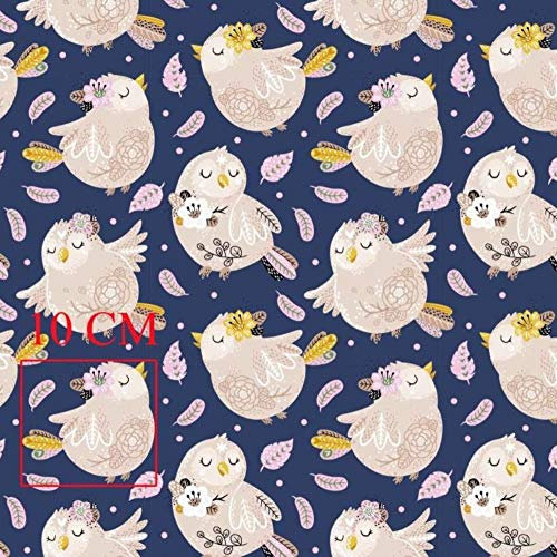Pingianer 11,99€/m Eule 100% Baumwolle Baumwollstoff Kinder Meterware Handwerken Nähen Stoff (Eule Feder Dunkelblau, 100x160 cm (11,99/m))