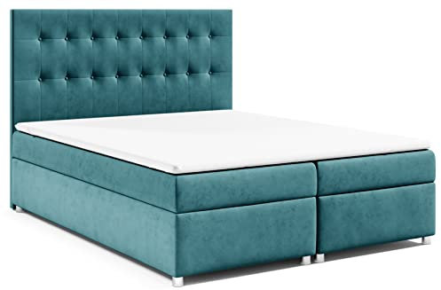 Best for Home Boxspringbett mit Bettkasten Trinity K-6 Bonellfederkern inkl. Topper 180x200 Türkis