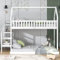 I0I&I0I Etagenbett, Hausbett mit Treppe, Kinderbett mit Fallschutz und Gitter, Rahmen aus Kiefer (Weiß)