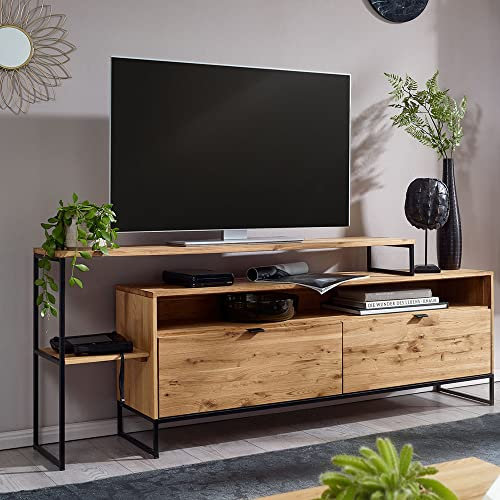 Lowboard mit TV-Aufsatz in Eiche massiv geölt, B/H/T ca. 180/71,9/40 cm