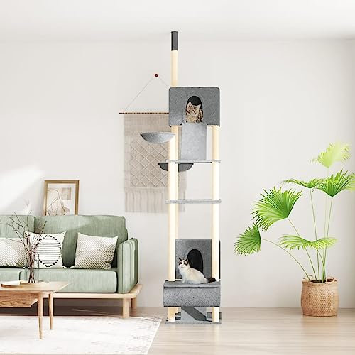 BaraSh Kratzbaum Deckenhoch Hellgrau 277-303 cm Kratzbaum Deckenspanner Kletterwand Katzen Katzen Baum