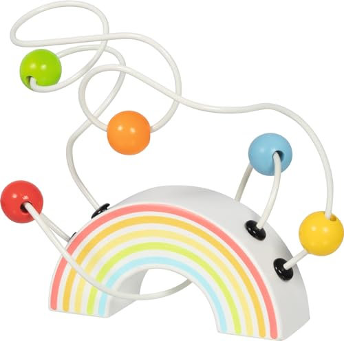 goki 59969 - Motorik-Schleife Regenbogenlabyrinth aus Holz & Metall, Fördert Feinmotorik und Hand-Auge-Koordination, Lernspielzeug, Pädagogisches Spielzeug für Kinder, 17x10x12cm, ab 1 Jahr