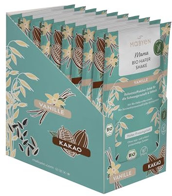 MABYEN Mama Bio Hafer Shake Vanille + Kakao 10x30g | vegan und glutenfrei - ohne Zuckerzusatz - proteinreich und hoher Ballaststoffgehalt - Hafer Drink für die Schwangerschaft und Stillzeit