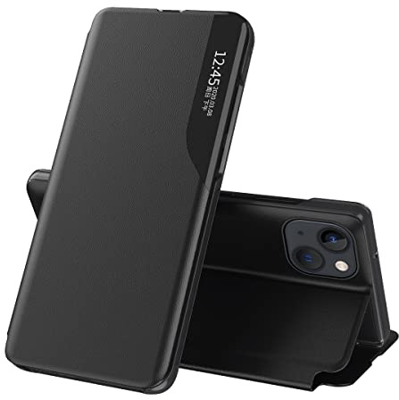QIWEIQING Hülle für Xiaomi Poco X3, Premium PC + PU Leder Schutzhülle, Spiegel Cover Clear View Case Flip Intelligenten Handyhülle mit Klappbarer für Xiaomi Poco X3 NFC/Poco X3. Black QH3