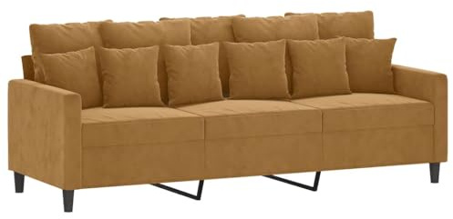 vidaXL Sofa 3-Sitzer, Loungesofa Couch mit Armlehnen Rückenkissen, Wohnzimmersofa Designsofa mit Metallgestell, Sitzmöbel Dreisitzer, Braun Samt