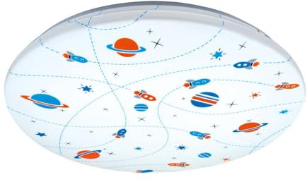 Licht-Erlebnisse LED Kinderzimmerlampe Decke IP44 D: 33,5 cm rund Weiß Bunt 4000 K 1300 lm Weltall Deckenleuchte Kinderzimmer