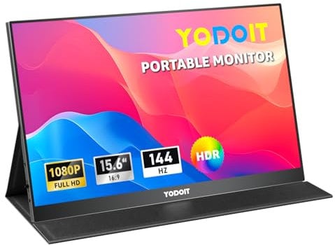 Yodoit - Monitor portatile 15,6”, 144hz, 1920 x 1080, FHD, display IPS con USB di tipo C, altoparlanti incorporati, schermo per la protezione degli occhi per PC, laptop, Xbox, PS 3/4/5, Switch e TV