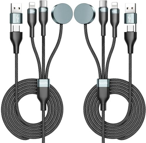SooPii Cable USB C 3 en 2 para Cargador de Apple Watch,Cable de Carga rápida USB C a C de 100W Compatible con iWatch,iPhone 16,Galaxy S24
