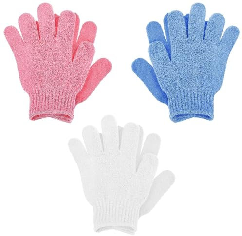 6 Pcs Exfoliating Gloves, Bamboo Shower Gloves, Bamboo Exfoliator Mitt Body Scrub Exfoliating Washcloths Scrubbing Glove for Shower, Spa, Massage and Dead Skin Cell Remover Loofah(3 Pairs)