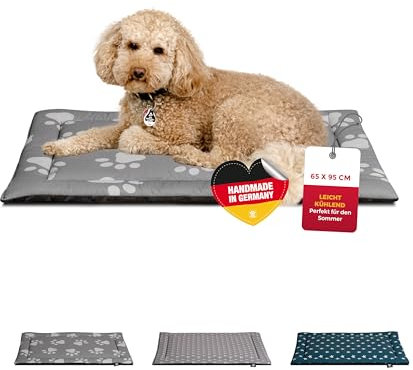 HS-Hundebett® Sommerdecke Baumwolle mit Füllung und Antirutsch M (65x95 cm) – Gepolsterte Hundedecke für den Sommer – Waschbar & Langlebig – Leichte Hunde Sommerdecke – Pfote Anthrazit, Made in DE