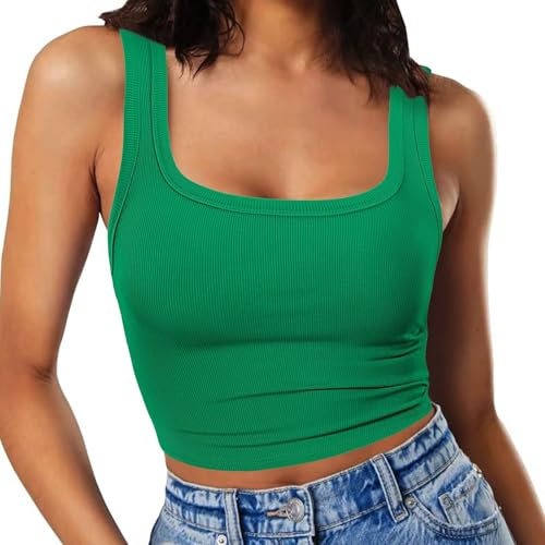 RIROW Damen Ärmelloses Tank Top Slim Fit Quadrat-Ausschnitt Geripptes Basic Oberteil S Smaragdgrün