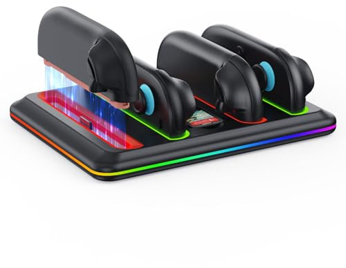 GEEKERA Switch 2 Controller Charger Dock Compatible with Nintendo Switch, Charging Dock Station for Joycon with RGB Lights, Type C Cable, Storage for Four Game Cards, Switch Accessories