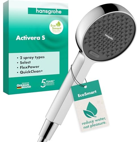hansgrohe Activera Select S - wassersparender Duschkopf 7,2 l/min (EcoSmart), Handbrause mit 2 Strahlarten, runde Duschbrause, Sparduschkopf mit Antikalk-Funktion, Chrom, 28033000