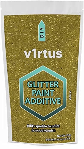 v1rtus Glitter Paint Additive - Gold | Metallic Flakes for Adding Sparkle to Paints & Wood Varnish | Add to Emulsion, Acrylic & Latex for Indoor Sparkly Walls | 100 g