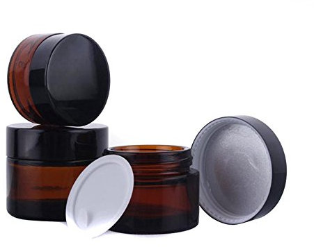 Lot de 3 pots 30 ml (28,3 grammes) en verre teinté rechargeables pour produits cosmétiques, crème, crème pour le visage, baume à lèvres, contenant avec couvercle noir