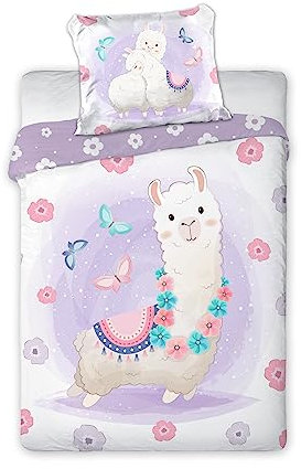 Arle-Living 3 TLG. Kinder Baby Bettwäsche Set - Lama - 100x135 cm + 40x60 cm + 1 Spannbettlaken in weiß 70x140 cm -100% Baumwolle