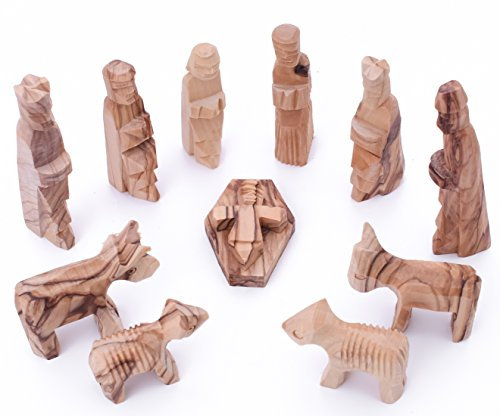 Zuluf - Presepe per bambini, in legno d'ulivo da 7,6 cm, set da 12 pezzi