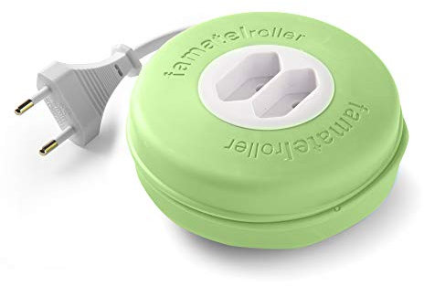 FAMATEL – Roller | Aufrollbar mit 2 Steckdosen | 3 Meter | Silikon | Kindersicherung | Sehr flexibel und beständig | Grün