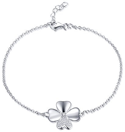 YL Damen Armband 925 Sterling Silber Weißes Gold überzogen und Zirkonia Klee Armband für Damen und Mädchen, 18-20cm