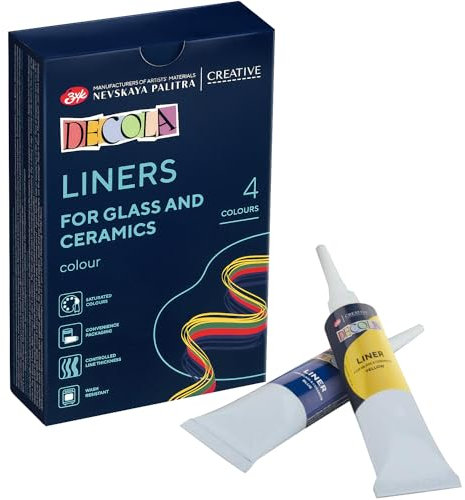 Decola Marqueur Acrylique 4 Crayons Acryliques À Base D'eau 18 Ml Pour Porcelaine Et Verre | Couleurs Jaune, Rouge, Bleu Et Vert | Fabriqué E Par Nevskaya Palitra