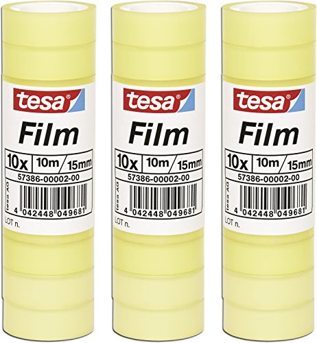 tesafilm Klebeband, Standard, 10m x 15mm (3 Packungen = 30 Rollen)