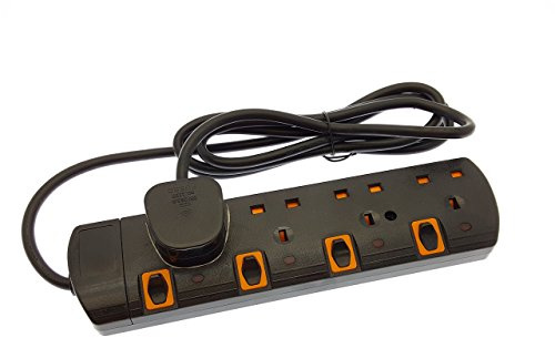 Shine SS54B 5m 4 Way Gang Switched Surge Protected Extension Lead with Led Indicators, Black