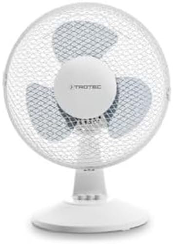 TROTEC Ventilateur de table TVE 10 | Fonction d'oscillation automatique à 80° désactivable au besoin | Ventilateur à 2 vitesses | Puissance de 25 watts | fonctionnement ultra-silencieux | blanc |