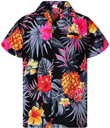 King Kameha Funky-Chemise-Hawaienne, Manche-Courte, Pineapple, Noir-Gris, 3XL
