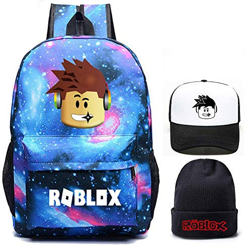 Roblox Mochila con sombrero estudiante mochila Roblox libro bolsa para niños y niñas, Azul estrellado, medium, Mochila