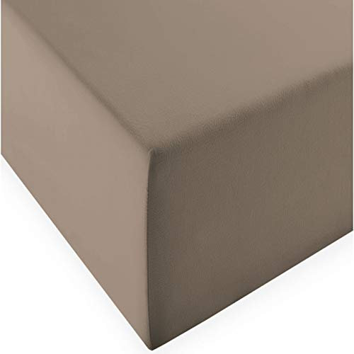 fleuresse 1119 XXL Jersey Stretch Spannbetttuch (96% Baumwolle, 4% Elasthan), mit Rumdumgummizug, Ökotex 100, für Matratzen bis 40 cm Höhe, 180 x 200-200 x 220 cm, Taupe