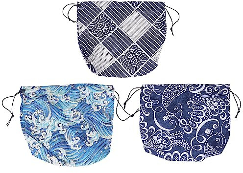 3Er Set Tragbare Bento Taschen, Praktische Lunch Taschen Mit Kordelzug, Baumwolle Und Leinen, Ideal Für Studenten, Büroangestellte, Picknick, 18X12X27Cm, Bunt