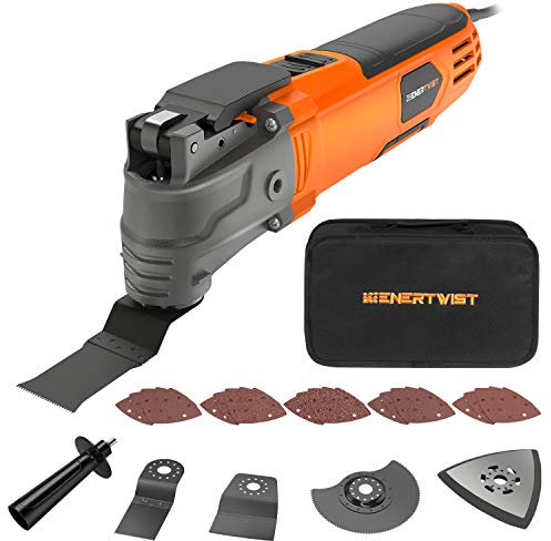 ENERTWIST Herramienta oscilante, kit multiherramienta oscilante de 4.2 amperios con ángulo de oscilación de 5°, 6 velocidades variables, 31 accesorios de sierra, mango auxiliar y bolsa de transporte,