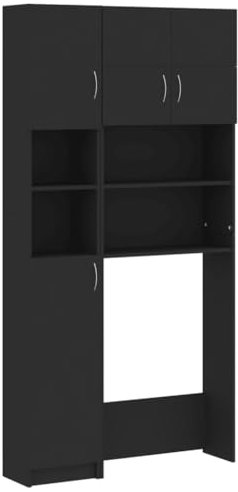 vidaXL Mobili Set per Lavatrice Scaffale Dispensa Scaffalatura Mensole Lavanderia Mobiletto Ripiani Armadio Armadietto Deposito Nero in Truciolato