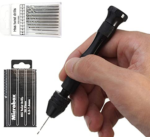 DXIA 31Pcs Mini Perceuse à Main, Twist Drill Bits, Perceuse à Main de Precision Mandrin et 30 Forets Hélicoïdaux 0.3-3.0mm, pour DIY Bois Argile Résine Moulage Fabrication de Pendentif Bijoux