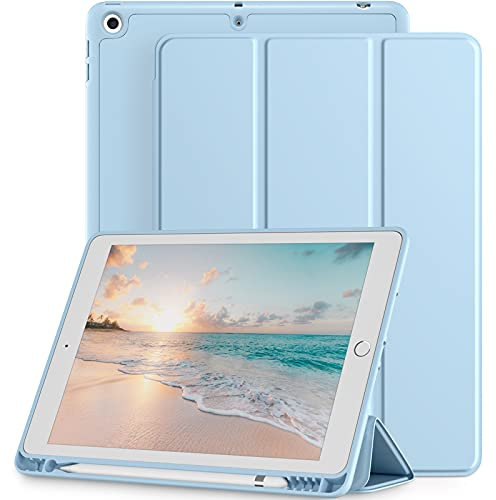 Mastten Kompatibel mit iPad 9. / 8. / 7. Generation Hülle, für iPad 10,2 Zoll Hülle mit Stifthalter, TPU Smart Stand Back Cover für iPad 2021/2020/2019, Auto Wake/Sleep, Himmelblau