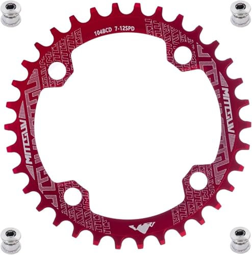 YBEKI Plato Pro-Grade 104BCD | 32T-52T | 7075-T6 Aluminio | Diseño Monoplato Estrecho-Ancho | Compatible con Shimano/SRAM 8-11 Velocidades | MTB/Road | Negro/Rojo 