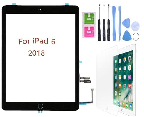 Hedywei Écran tactile de rechange pour iPad 6 Gen A1893 A1954 (2018 9.7 pouces) Digitizer avec kit d'outils (Noir)