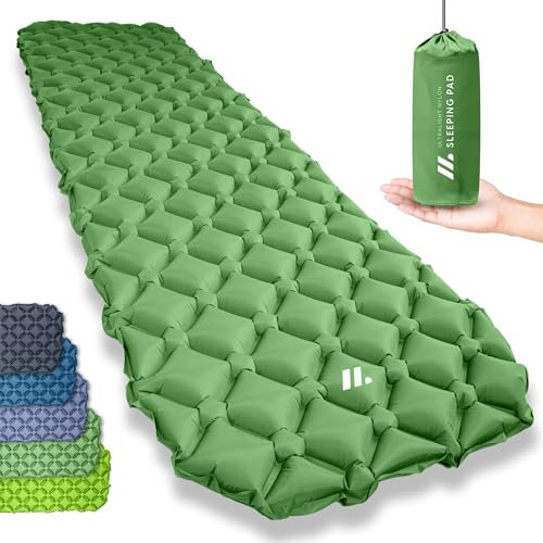 NORDMUT® Isomatte Ultraleicht [mit Reparaturset] kleines Packmaß - Aufblasbare Luftmatratze Camping - Camping Matratze Wetterfest für Outdoor Zelt & Festivals - Grün