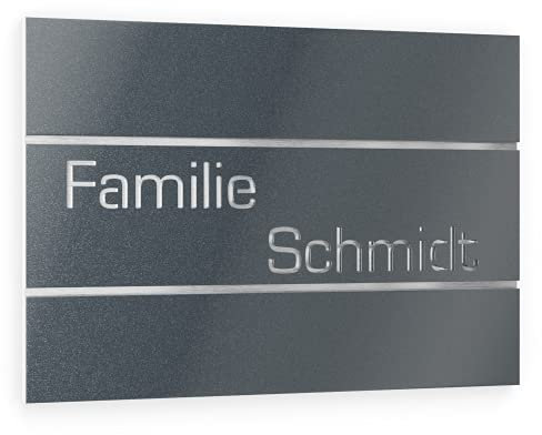Graviers Design Plaque Numéro de Maison et Nom | Lettres personnalisables | 250 x 175 mm Gris anthracite métallisé | Acier inoxydable | Fabriqué en Allemagne