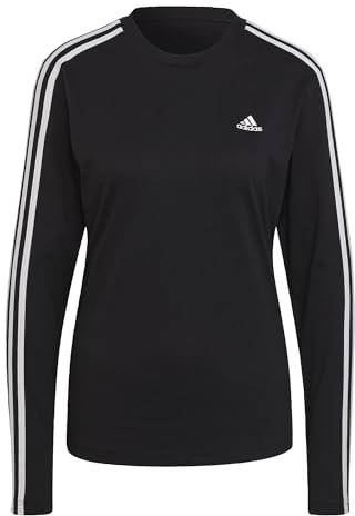 adidas Women's Essentials 3-Stripes Long Sleeve Tee, Black/White, XS